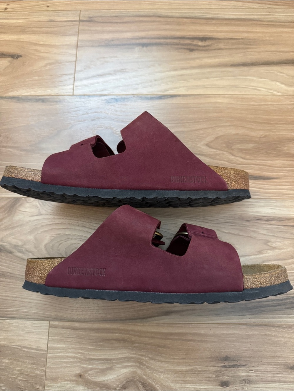 Birkenstock Double-Gold Buckles Women’s Burgundy Sandals - Picture 7 of 8